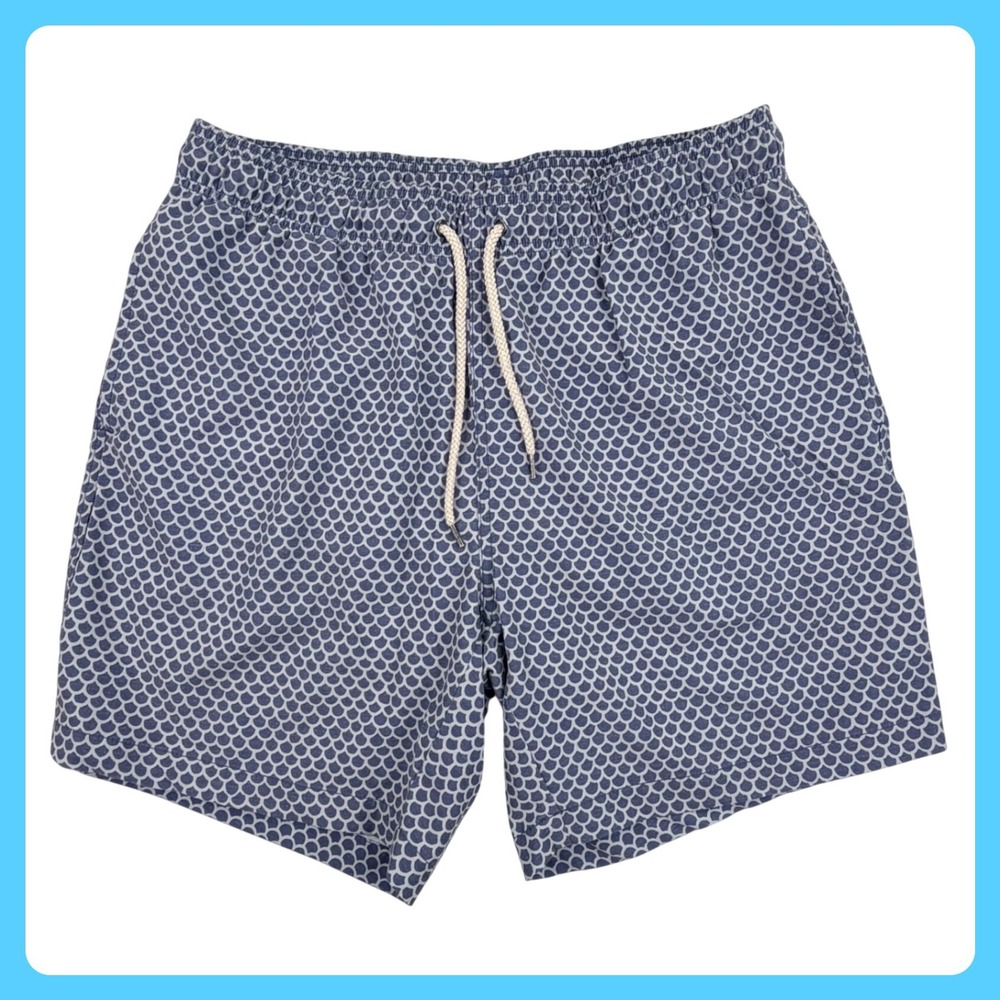 Faherty Swim Trunks‎ Shorts Men XXL Blue Poly Stretch Fish Scale Beach Pool 7"